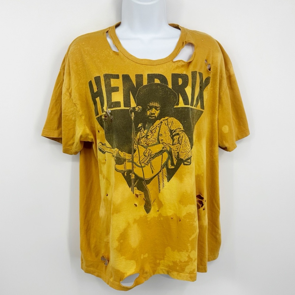 Jimi Hendrix Bleach Splatter Short Sleeve Shirt Size Medium Distressed Worn